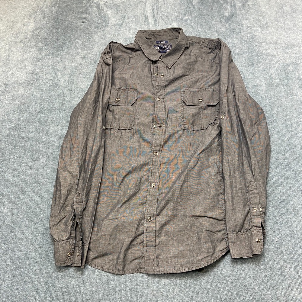 American Rag Cie Western Shirt Mens XL Gray Long Sleeve Pockets Pearl Snaps